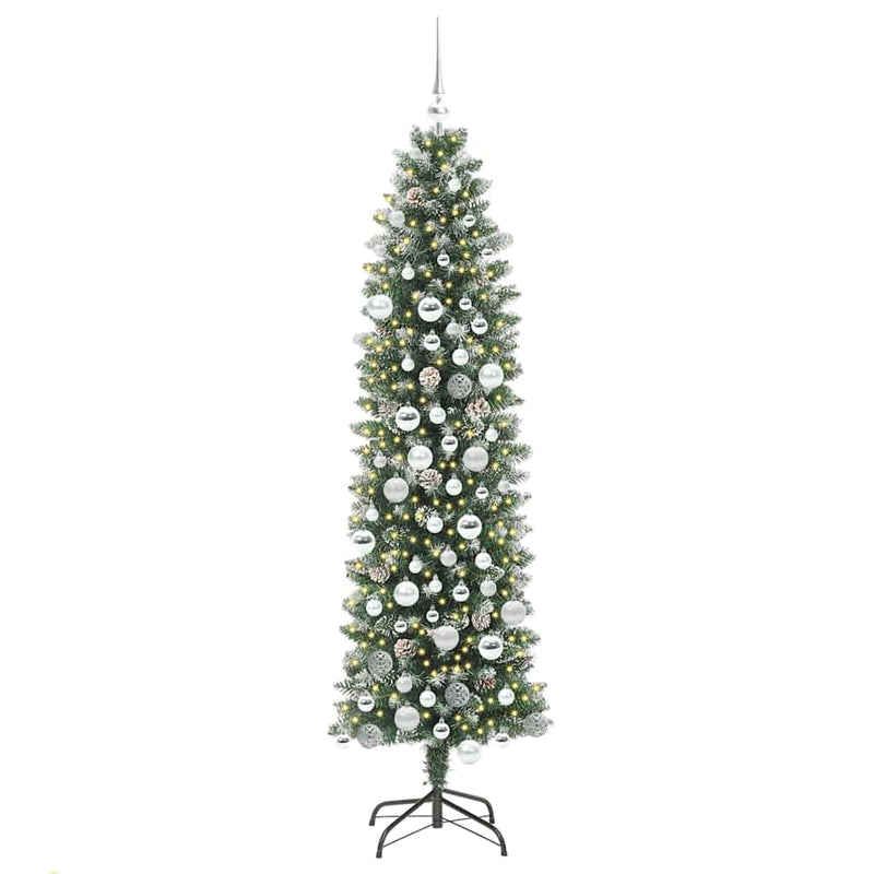 Afbeelding laden in galerijviewer, Vidaxl kunstmatige slanke kerstboom groen en wit 180 cm
