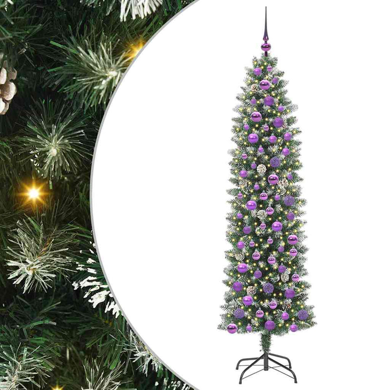 Afbeelding laden in galerijviewer, Vidaxl kunstmatige slanke kerstboom groen en wit 180 cm
