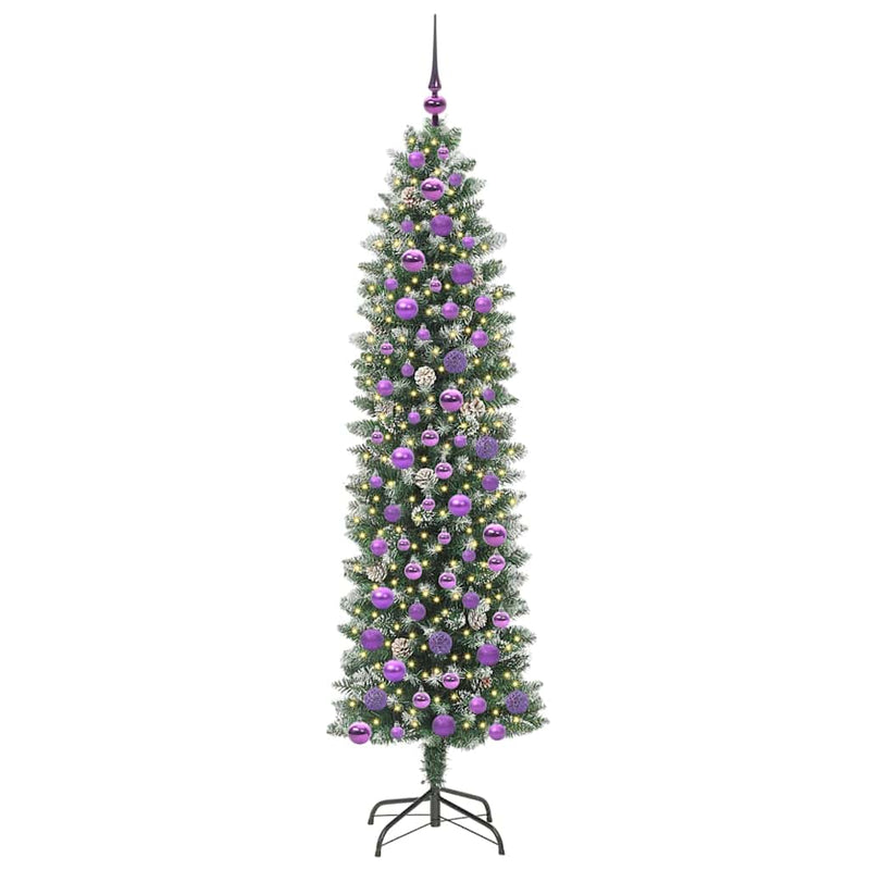 Afbeelding laden in galerijviewer, Vidaxl kunstmatige slanke kerstboom groen en wit 180 cm

