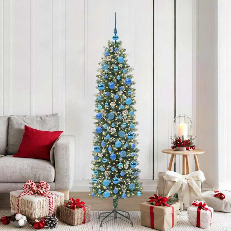 Afbeelding laden in galerijviewer, Vidaxl kunstmatige slanke kerstboom groen en wit 180 cm
