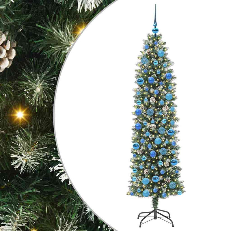 Afbeelding laden in galerijviewer, Vidaxl kunstmatige slanke kerstboom groen en wit 180 cm
