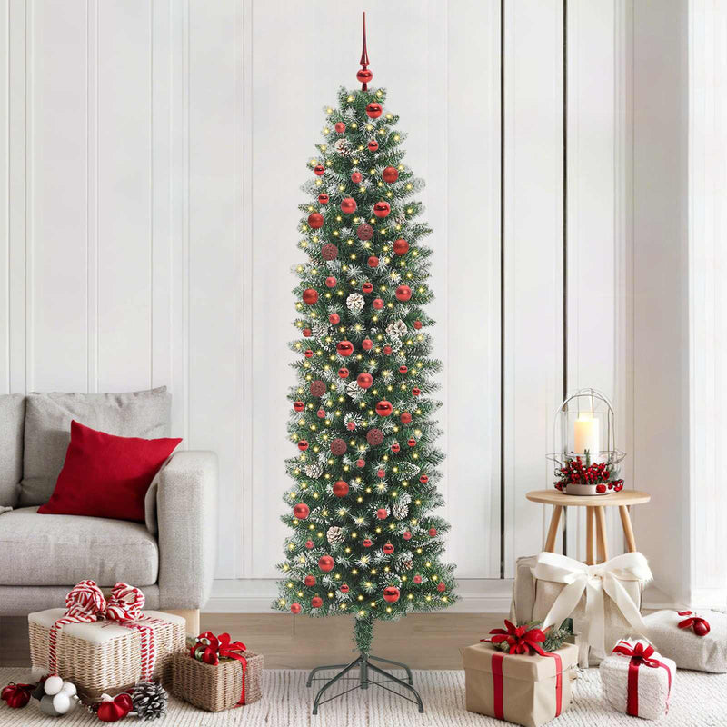 Afbeelding laden in galerijviewer, Vidaxl kunstmatige slanke kerstboom groen en wit 210 cm
