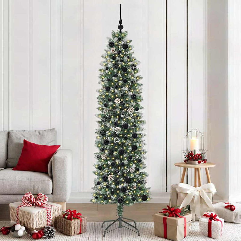 Afbeelding laden in galerijviewer, Vidaxl kunstmatige slanke kerstboom groen en wit 210 cm
