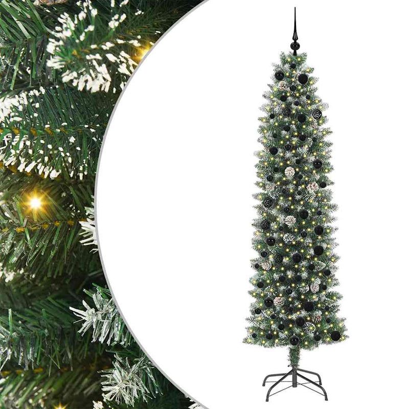 Afbeelding laden in galerijviewer, Vidaxl kunstmatige slanke kerstboom groen en wit 210 cm
