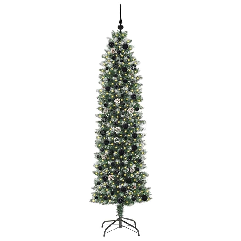 Afbeelding laden in galerijviewer, Vidaxl kunstmatige slanke kerstboom groen en wit 210 cm
