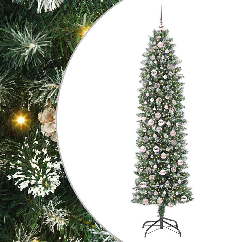 Afbeelding laden in galerijviewer, Vidaxl kunstmatige slanke kerstboom groen en wit 210 cm

