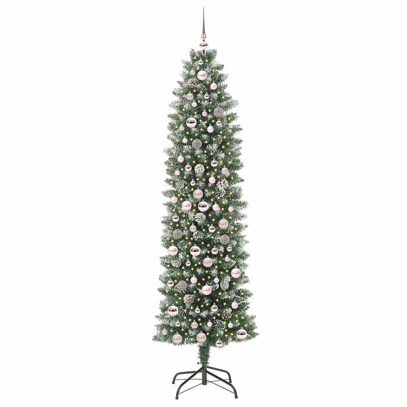 Afbeelding laden in galerijviewer, Vidaxl kunstmatige slanke kerstboom groen en wit 210 cm
