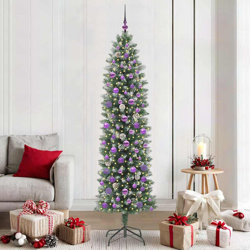 Afbeelding laden in galerijviewer, Vidaxl kunstmatige slanke kerstboom groen en wit 210 cm
