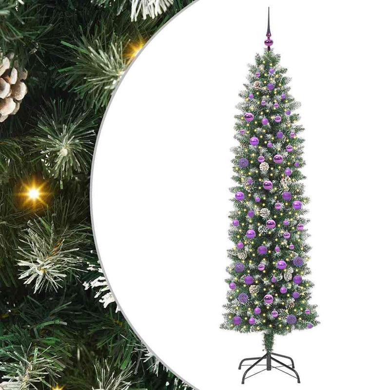 Afbeelding laden in galerijviewer, Vidaxl kunstmatige slanke kerstboom groen en wit 210 cm
