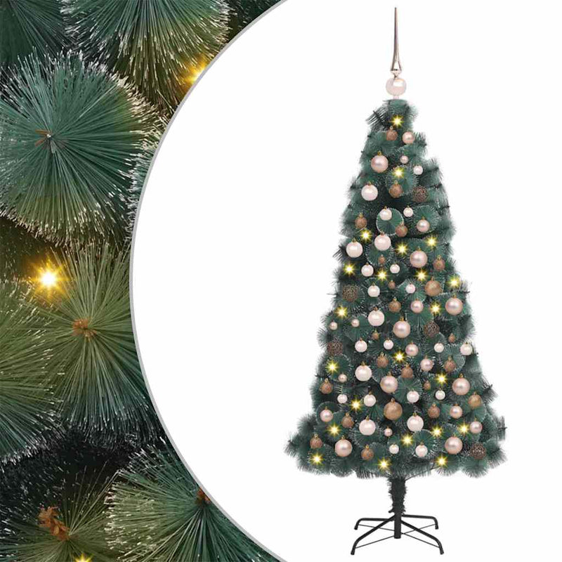 Afbeelding laden in galerijviewer, Vidaxl kunstmatige vorstverlichte kerstboom met bal set groen 120 cm
