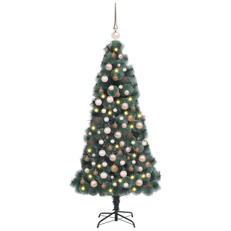 Afbeelding laden in galerijviewer, Vidaxl kunstmatige vorstverlichte kerstboom met bal set groen 120 cm
