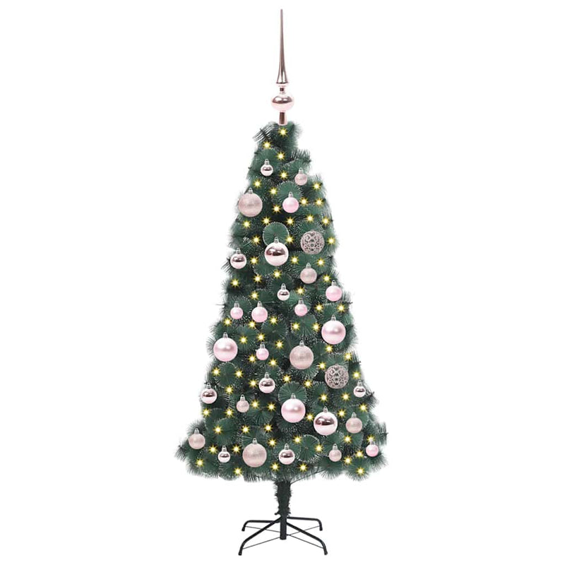 Afbeelding laden in galerijviewer, Vidaxl kunstmatige voorverlichte kerstboom met bollen set groen 120 cm

