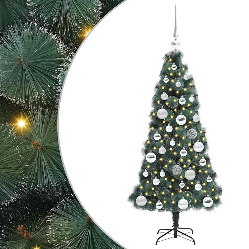 Afbeelding laden in galerijviewer, Vidaxl kunstkerstboom met verlichting en ballenset groen 120 cm pet
