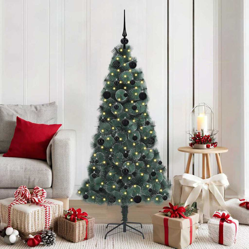 Afbeelding laden in galerijviewer, Vidaxl kunstmatige voorverlichte kerstboom met bal set groen 150 cm
