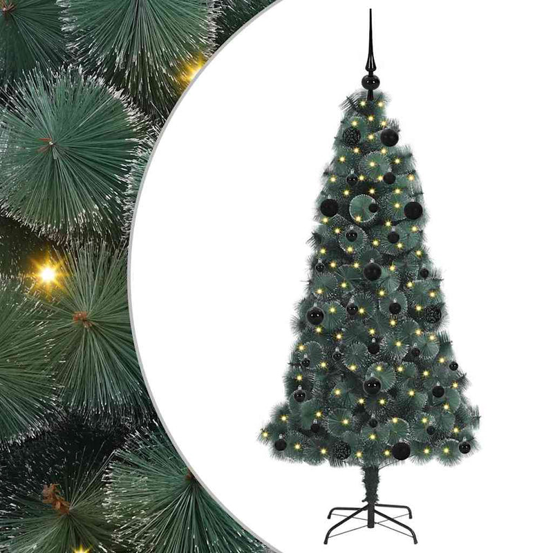 Afbeelding laden in galerijviewer, Vidaxl kunstmatige voorverlichte kerstboom met bal set groen 150 cm
