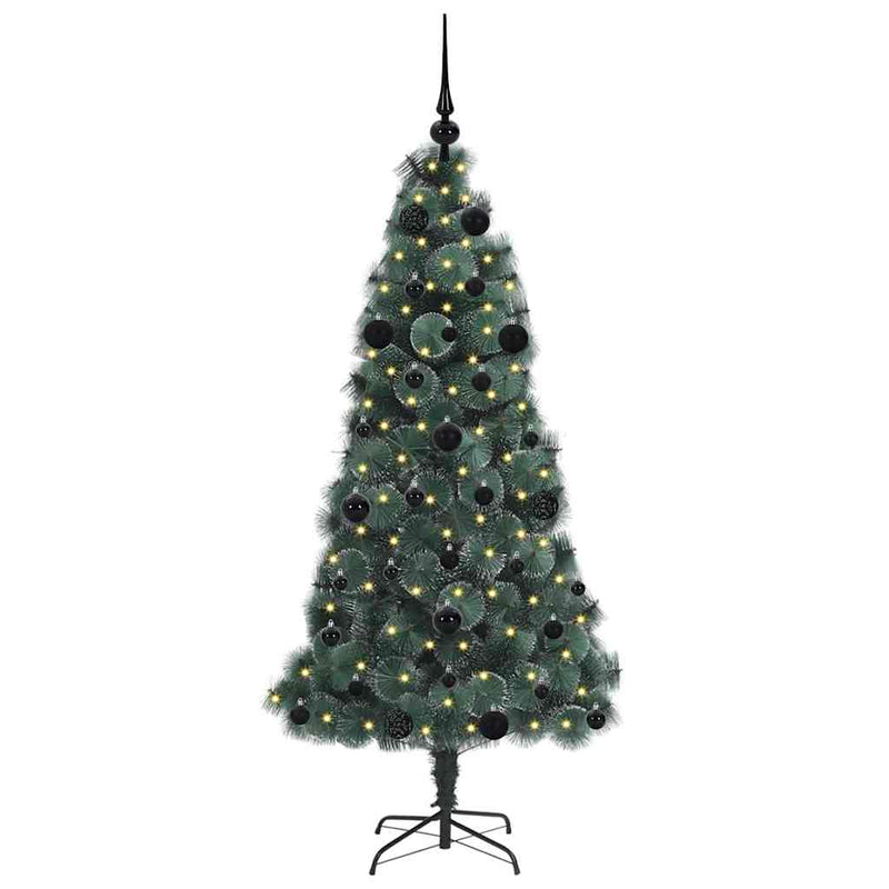 Afbeelding laden in galerijviewer, Vidaxl kunstmatige voorverlichte kerstboom met bal set groen 150 cm

