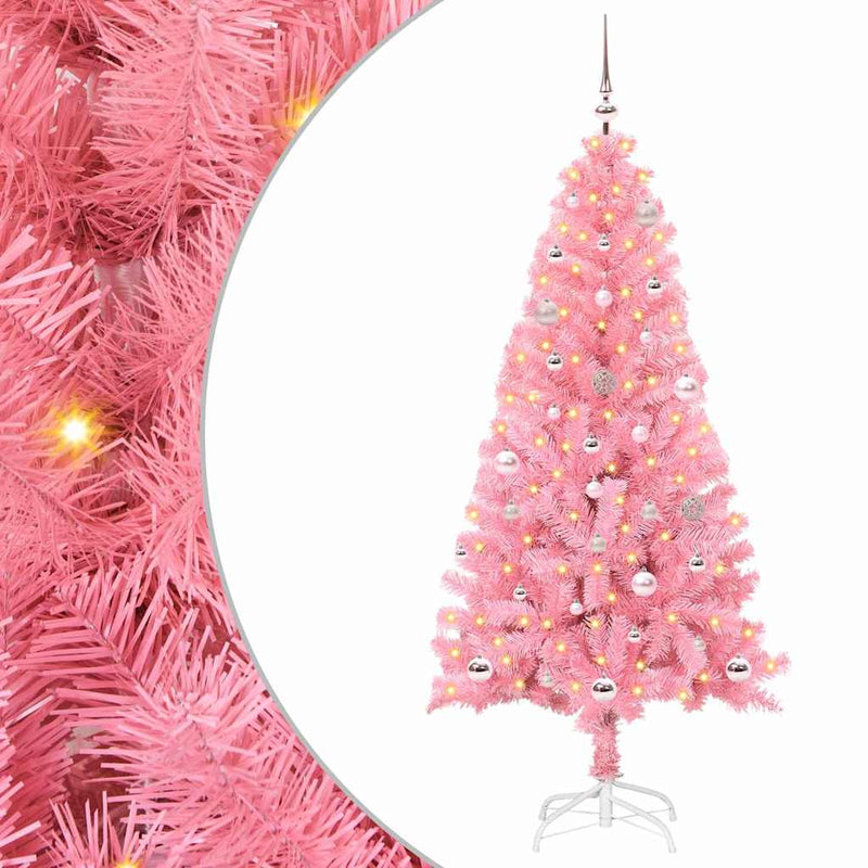 Afbeelding laden in galerijviewer, Vidaxl kerstboom met ledverlichting roze 150 cm pvc en staal
