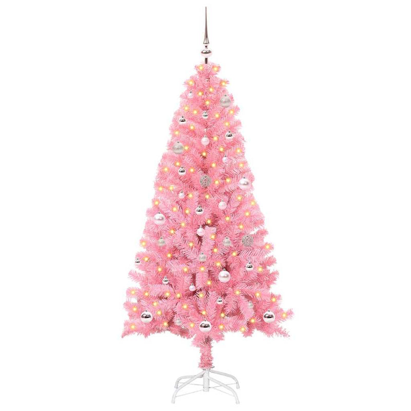 Afbeelding laden in galerijviewer, Vidaxl kerstboom met ledverlichting roze 150 cm pvc en staal
