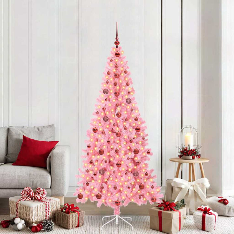 Afbeelding laden in galerijviewer, Vidaxl kerstboom met ledverlichting roze 210 cm pvc en staal
