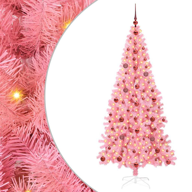 Afbeelding laden in galerijviewer, Vidaxl kerstboom met ledverlichting roze 210 cm pvc en staal

