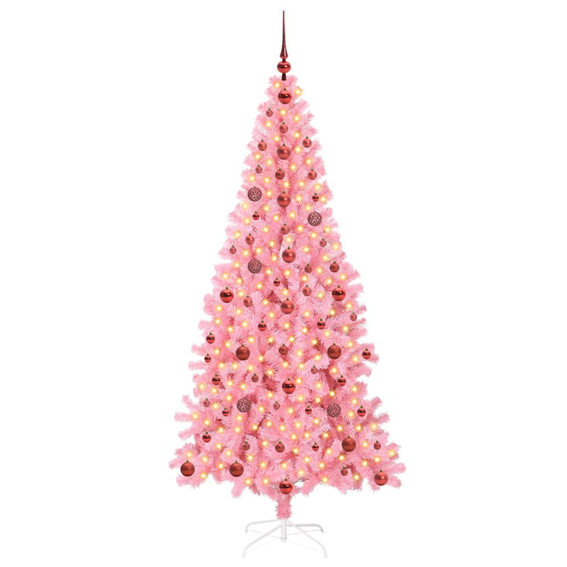 Afbeelding laden in galerijviewer, Vidaxl kerstboom met ledverlichting roze 210 cm pvc en staal
