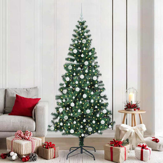 Vidaxl kunstmatig voorverlicht kerstboom groen 210 cm pvc en metaal
