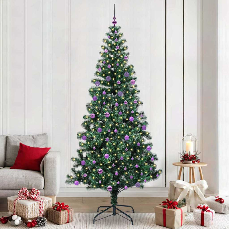 Afbeelding laden in galerijviewer, Vidaxl kunstmatig voorverlicht kerstboom groen 240 cm pvc en metaal
