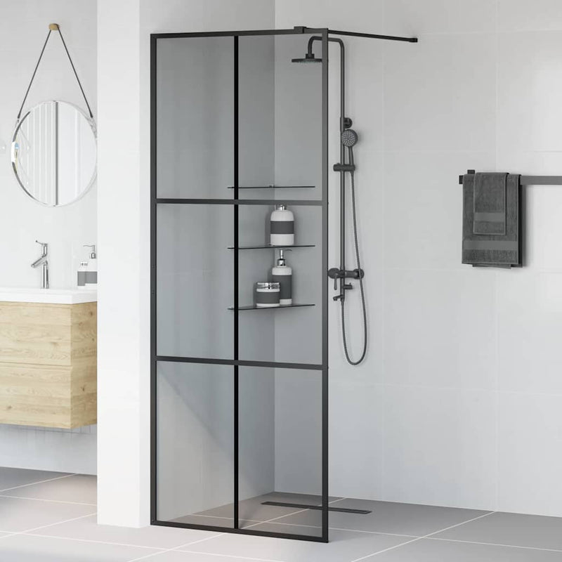 Afbeelding laden in galerijviewer, Vidaxl inloop douche wand zwart 80 x 195 cm gehard glas
