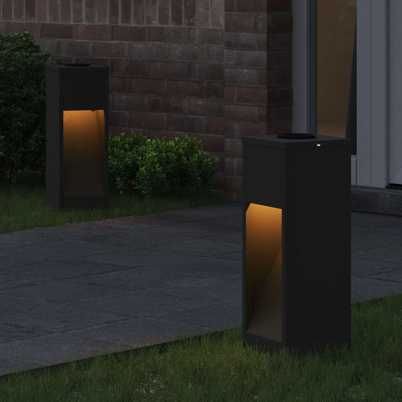 Afbeelding laden in galerijviewer, Vidaxl zonne led padverlichting 2 pcs zwart koudgewalst staal
