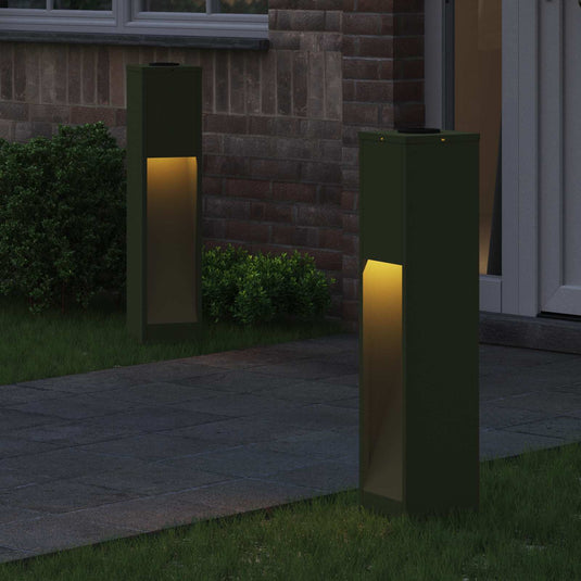 Vidaxl zonne led padverlichting 2 pcs olijf groen koudgewalst staal