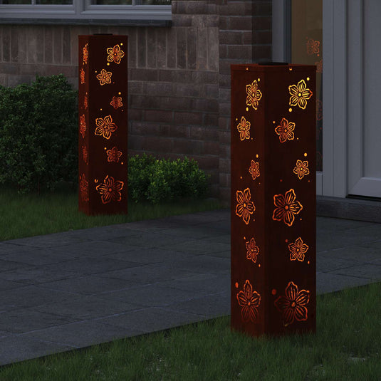 Vidaxl solar led pad licht 2 pcs roestig cortenstaal