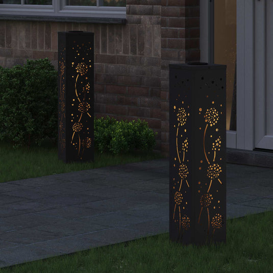Vidaxl solar led pad licht 2 pcs zwart koudgewalst staal