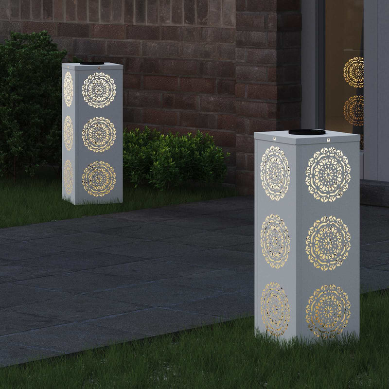Afbeelding laden in galerijviewer, Vidaxl solar led pad licht 2 pcs wit koudgewalst staal
