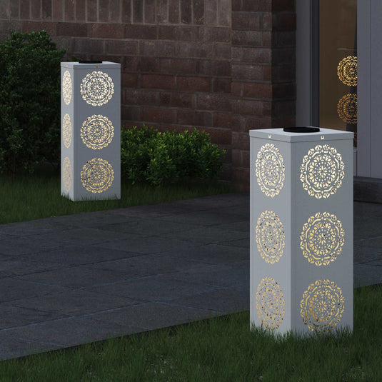 Vidaxl solar led pad licht 2 pcs wit koudgewalst staal
