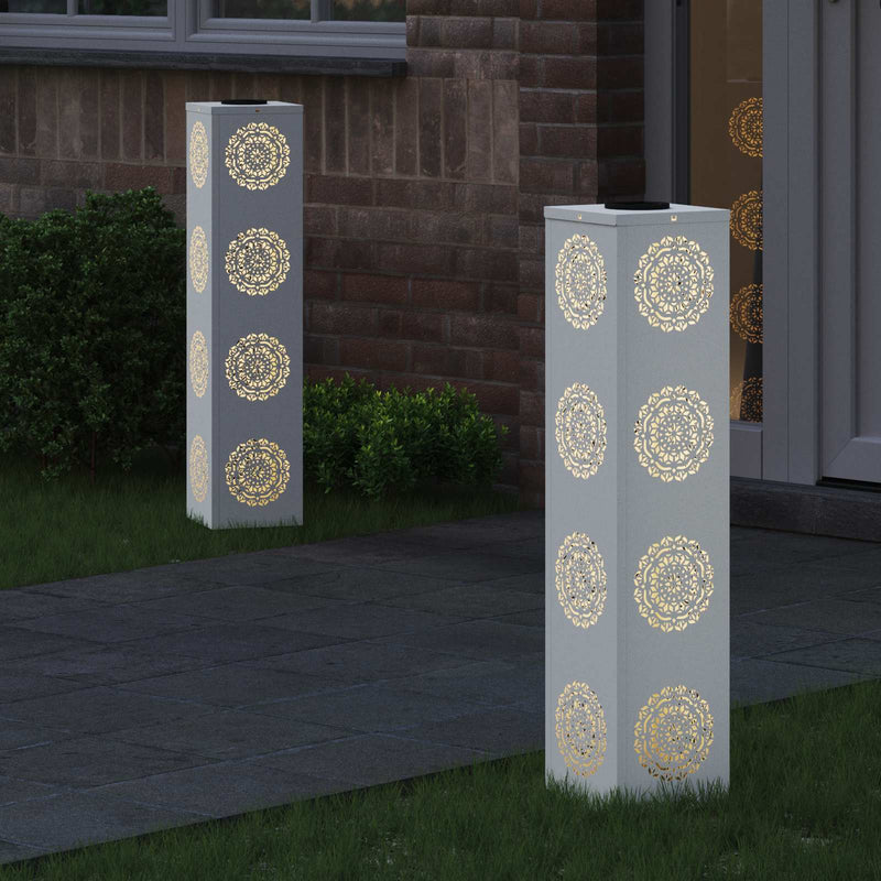 Afbeelding laden in galerijviewer, Vidaxl solar led pad licht 2 pcs wit koudgewalst staal
