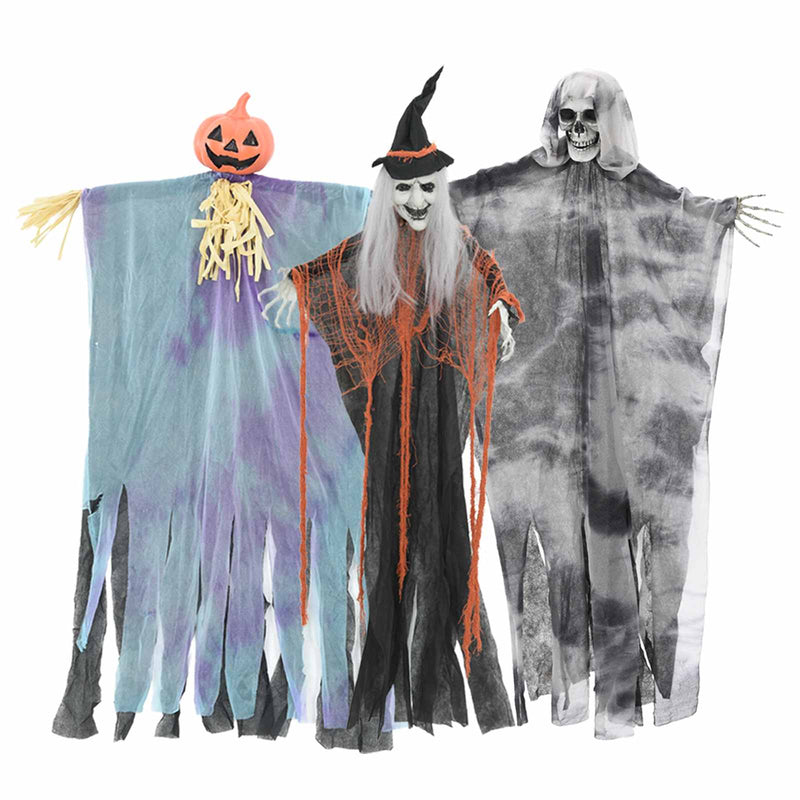 Afbeelding laden in galerijviewer, Vidaxl halloween hangende spook 3 pcs multikleur 61 x 97 cm polyester
