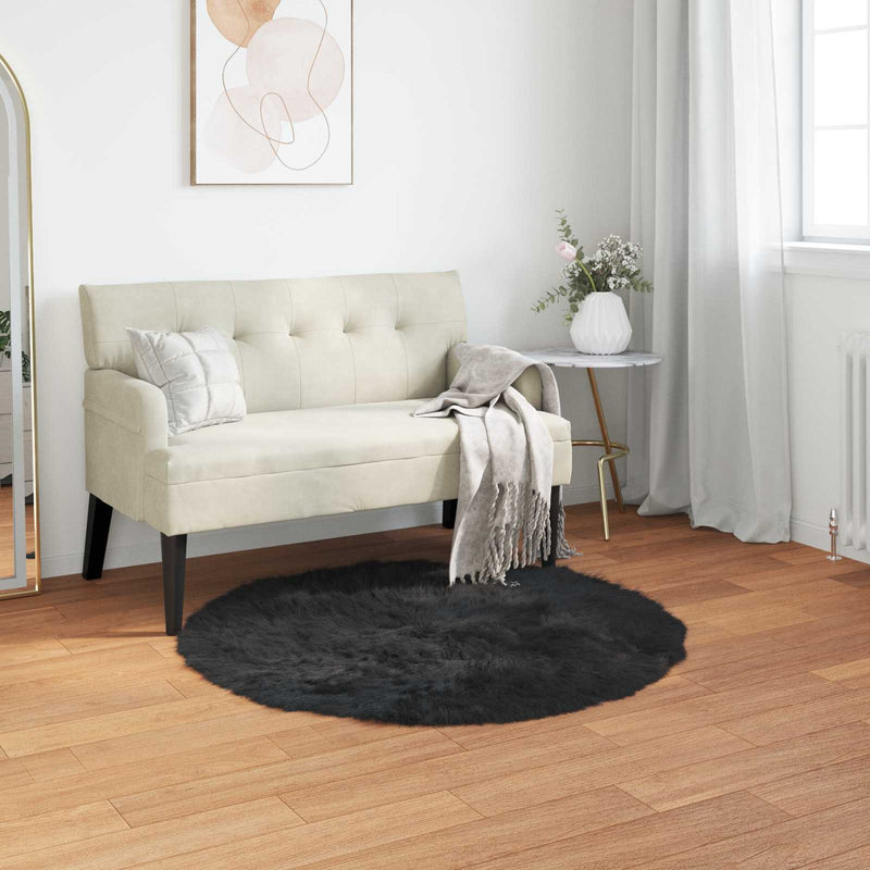 Afbeelding laden in galerijviewer, Vidaxl tapijt van imitatie tafalla zwart ø 80 cm polyester
