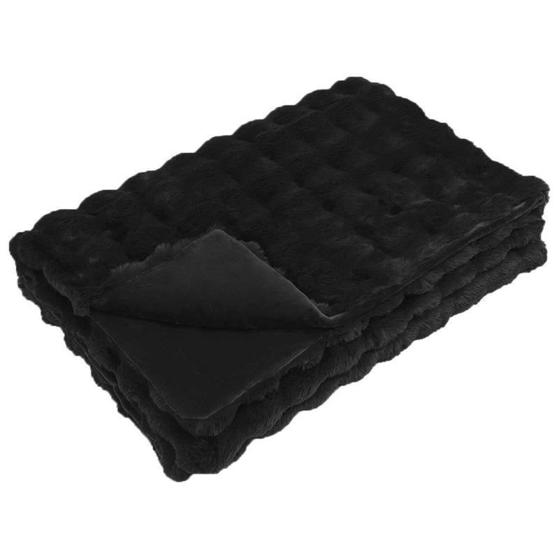 Afbeelding laden in galerijviewer, Vidaxl antislip deken van imitatie konijnenbont olite zwart polyester
