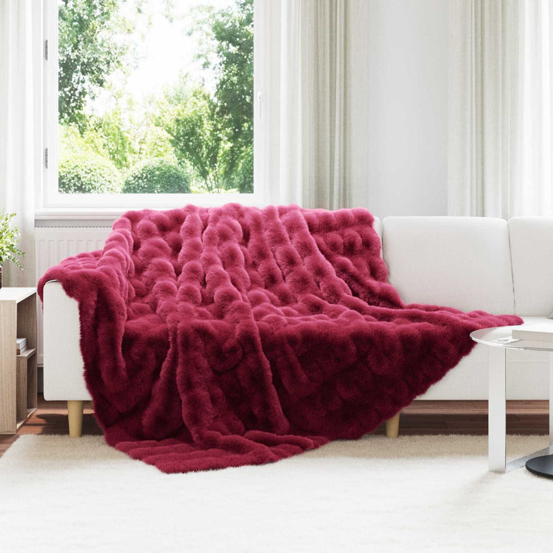 Afbeelding laden in galerijviewer, Vidaxl neppels konijnenbont deken olite bordeaux rood 220 x 240 cm

