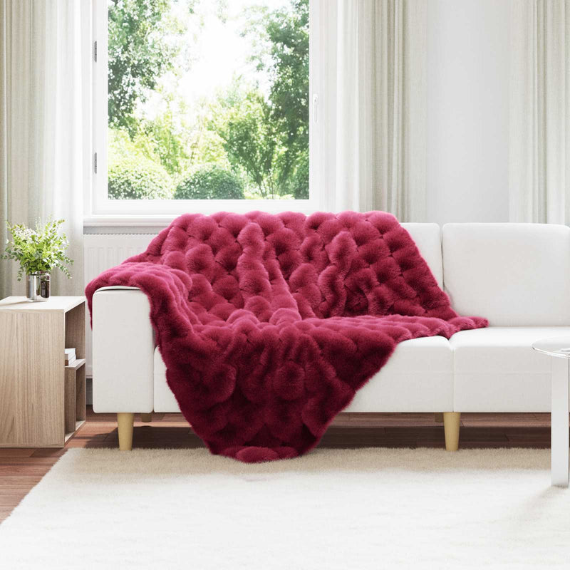 Afbeelding laden in galerijviewer, Vidaxl neppels konijnenbont deken olite 4 pcs bordeaux rood polyester
