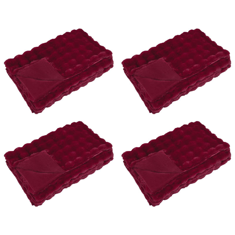 Afbeelding laden in galerijviewer, Vidaxl neppels konijnenbont deken olite 4 pcs bordeaux rood polyester
