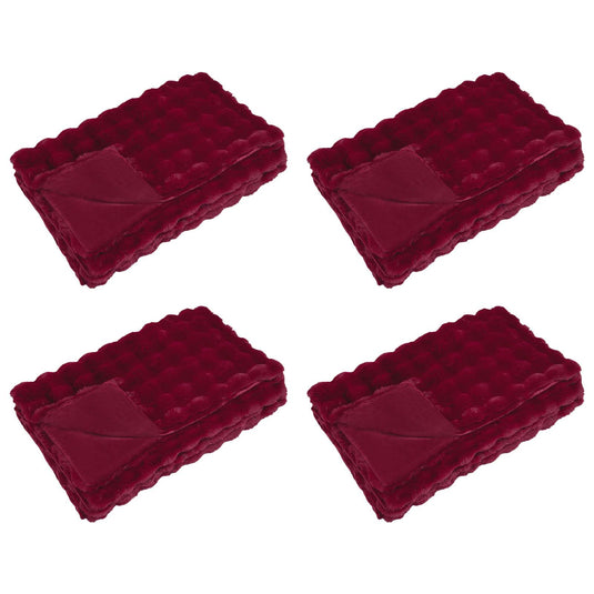 Vidaxl neppels konijnenbont deken olite 4 pcs bordeaux rood polyester