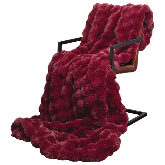 Vidaxl neppels konijnenbont deken olite 4 pcs bordeaux rood polyester