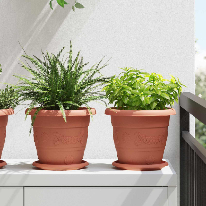 Afbeelding laden in galerijviewer, Vidaxl plantenpotten 6 pcs baksteenrood ø 26 x 21.5 cm kunststof
