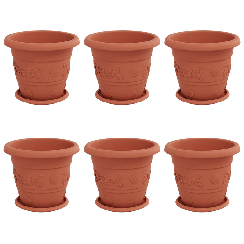 Afbeelding laden in galerijviewer, Vidaxl plantenpotten 6 pcs baksteenrood ø 26 x 21.5 cm kunststof
