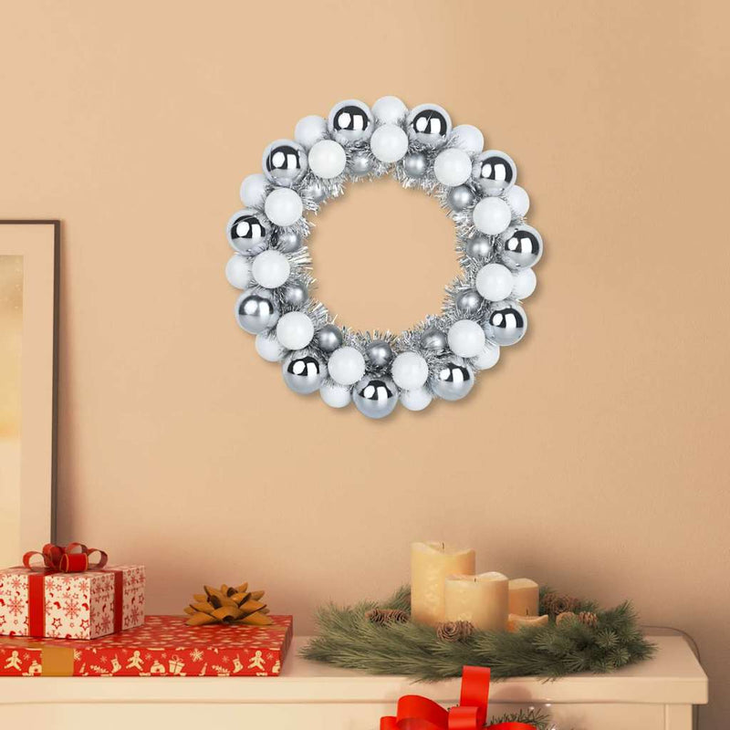 Afbeelding laden in galerijviewer, Vidaxl kerstbal kransen 2 pcs wit en zilver 33 x 33 x 7 cm polystyreen

