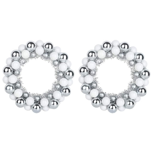 Vidaxl kerstbal kransen 2 pcs wit en zilver 33 x 33 x 7 cm polystyreen