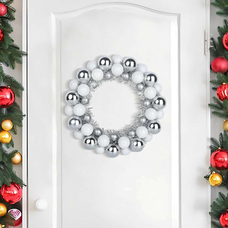 Afbeelding laden in galerijviewer, Vidaxl kerstbal kransen 2 pcs wit en zilver 33 x 33 x 7 cm polystyreen
