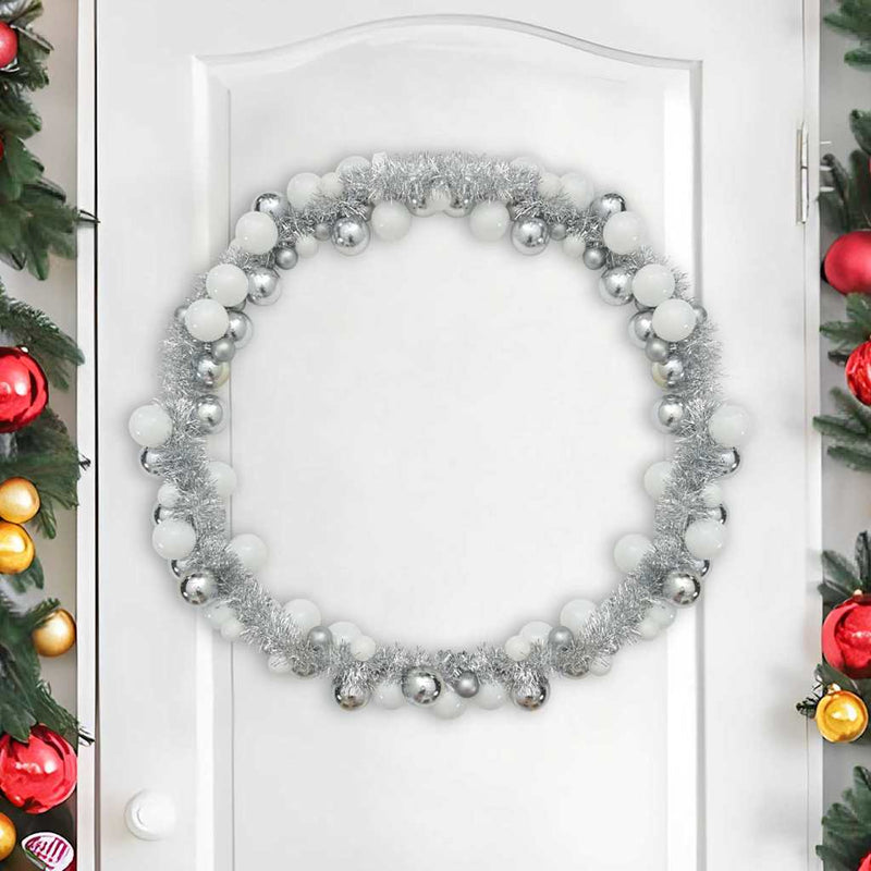 Afbeelding laden in galerijviewer, Vidaxl kerstbal guirlande led's wit en zilver 186 cm polystyreen
