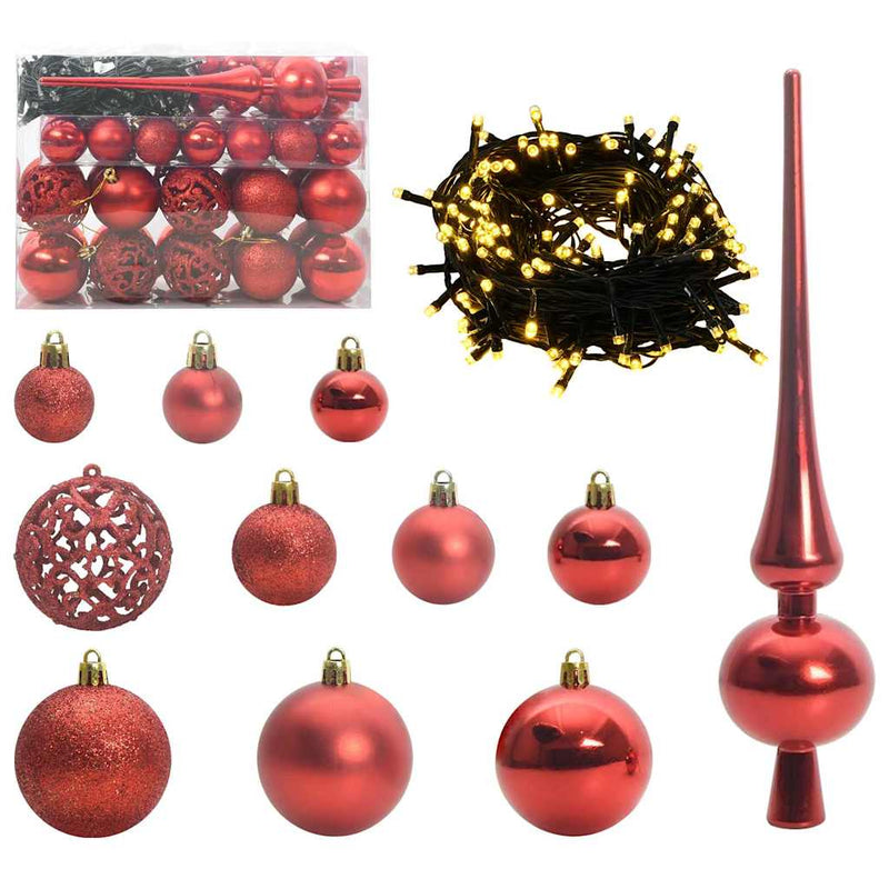 Afbeelding laden in galerijviewer, Vidaxl kerstbal set met 150 led 61 pcs rood kunststof
